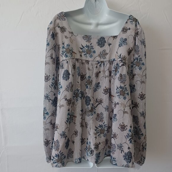 Ophelia Roe top gray long sleeve sheer square neck smock trave casual work sz 3X - Picture 5 of 5